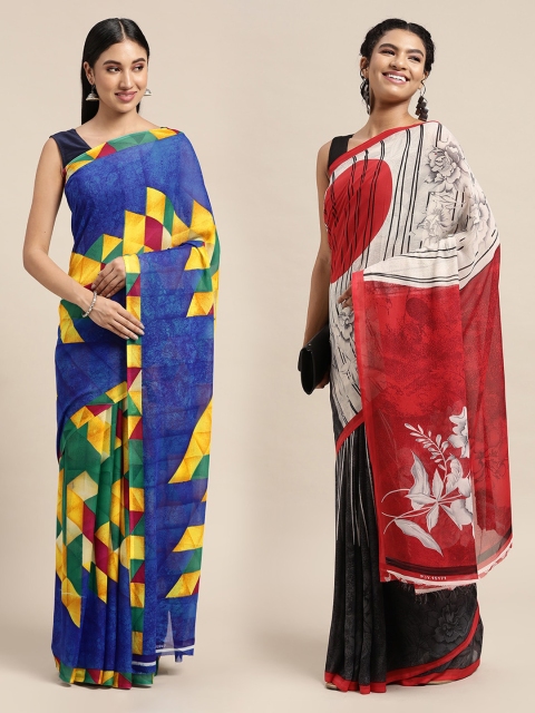 

KALINI Pack Of 2 Blue & Yellow Printed Sarees