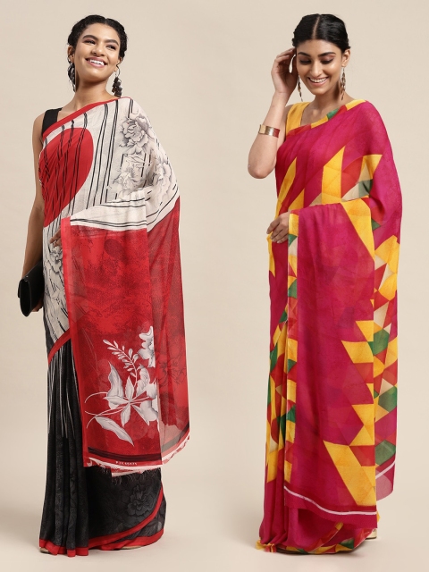 

KALINI Pack Of 2 White & Grey Printed Sarees
