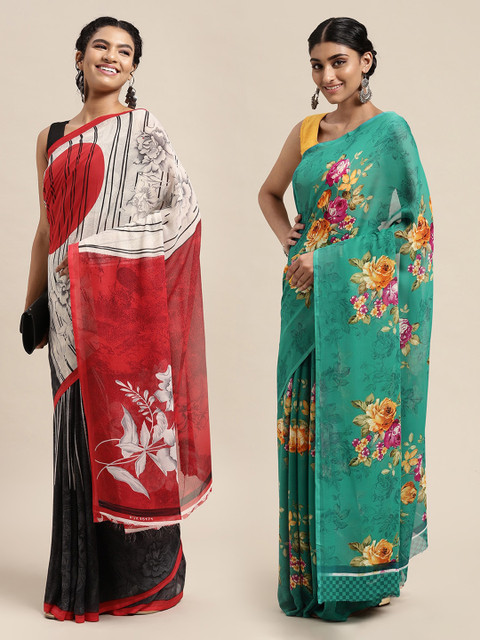 

KALINI Pack Of 2 White & Grey Printed Sarees