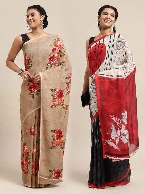 

KALINI Pack Of 2 Beige & Red Printed Sarees