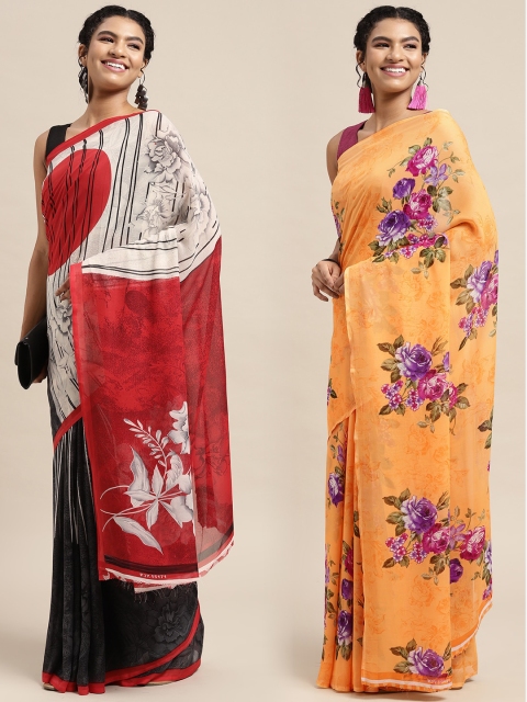 

KALINI Pack Of 2 Red & Orange Floral Saree