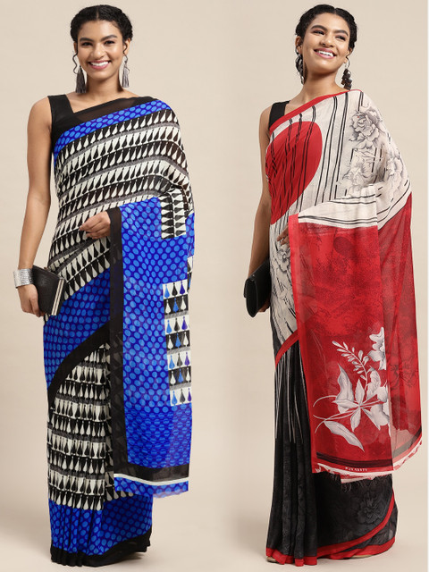 

KALINI Women Pack Of 2 Printed Sarees, Black