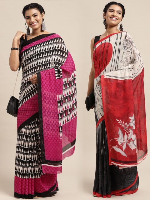 

KALINI Pack of 2 Floral Printed Saree, White