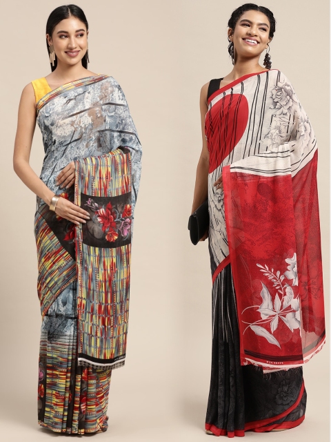 

KALINI Pack Of 2 Grey & Red Floral Saree