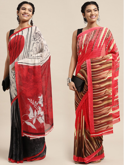 

KALINI Women Pack Of 2 Printed Sarees, White