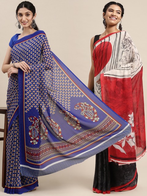 

KALINI Pack Of 2 Blue & Red Floral Saree