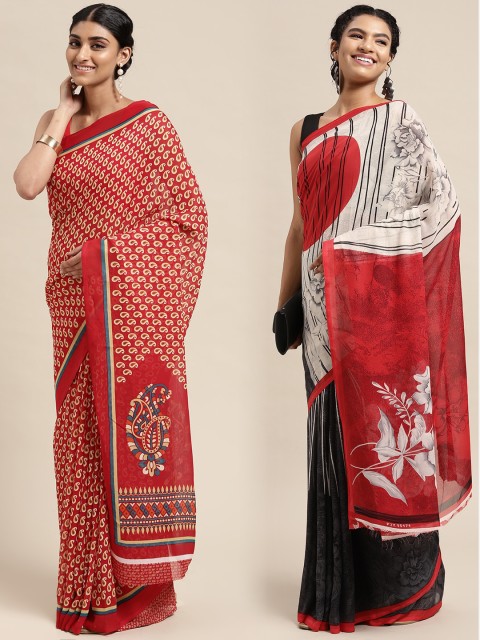 

KALINI Women Pack Of 2 Printed Sarees, Red