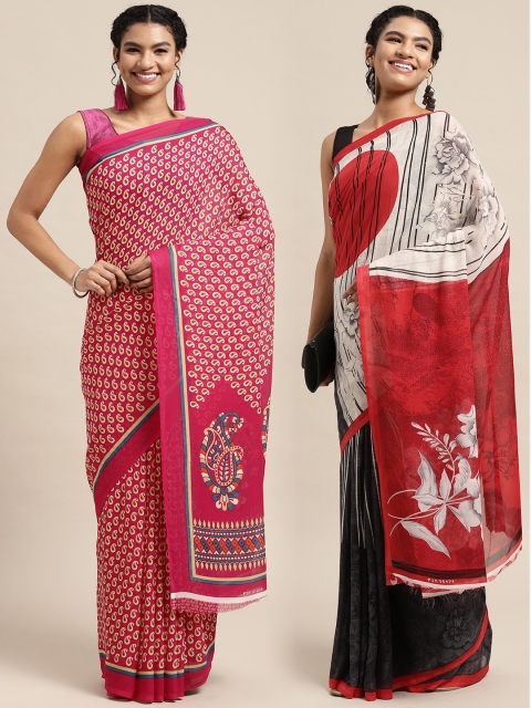 

KALINI Pack of 2 Printed Poly Georgette Sarees, Pink