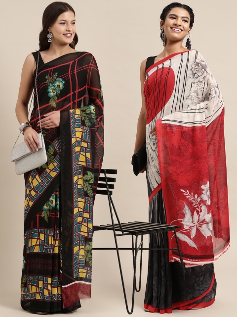 

KALINI Women Pack Of 2 Printed Sarees, Black