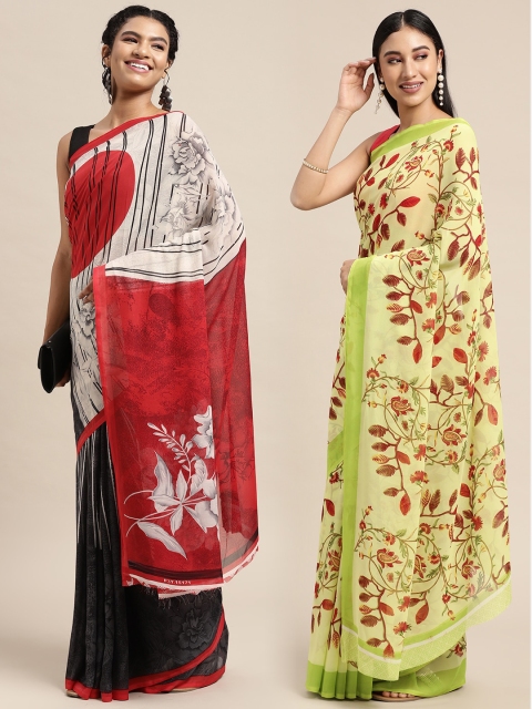 

KALINI Pack Of 2 Red & Green Floral Saree