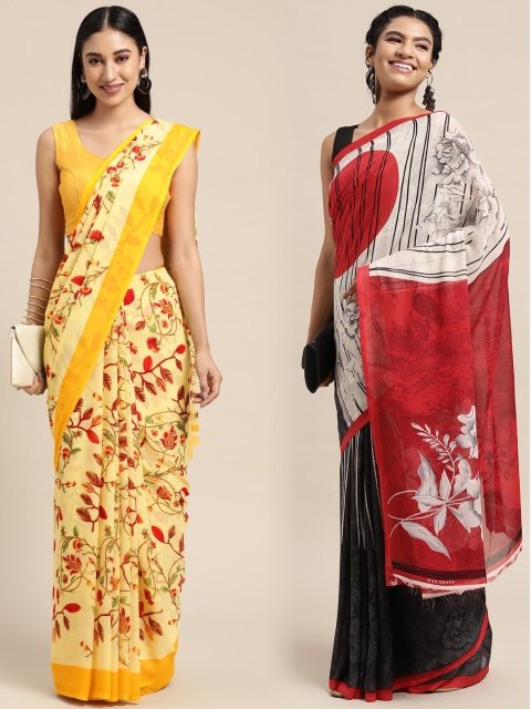 

KALINI Pack of 2 Floral Printed Saree, Yellow