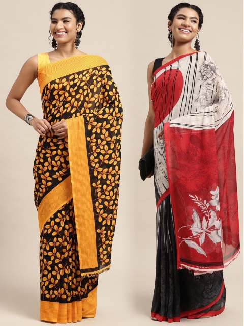 

KALINI Pack Of 2 Yellow & Red Floral Saree