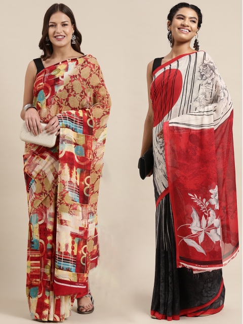 

KALINI Women Pack Of 2 Printed Sarees, Beige