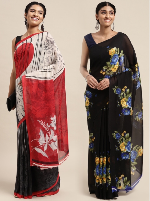

KALINI Pack of 2 Printed Poly Georgette Sarees, Black