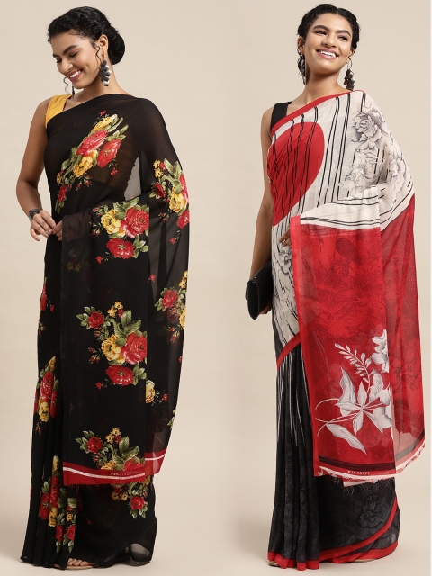 

KALINI Pack of 2 Floral Printed Saree, Black
