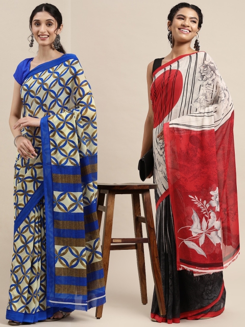 

KALINI Pack Of 2 Black & Red Floral Saree