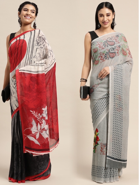 

KALINI Pack of 2 Printed Poly Georgette Sarees, White