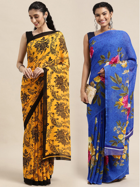 

KALINI Pack of 2 Floral Printed Saree, Yellow