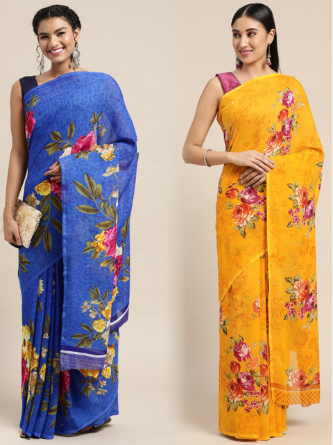 

KALINI Pack of 2 Floral Printed Saree, Blue