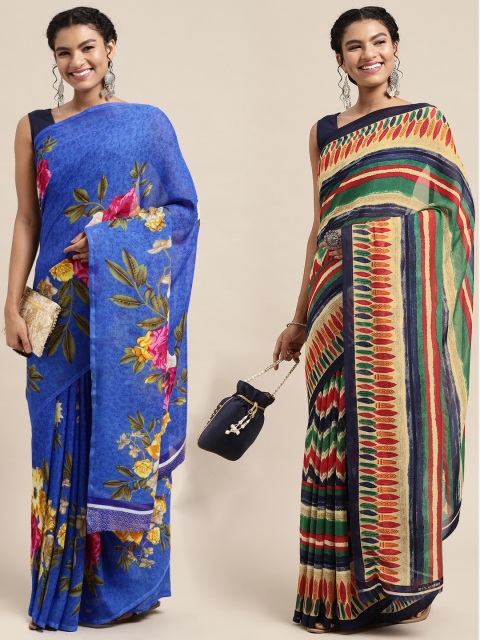 

KALINI Pack Of 2 Blue & Green Floral Saree