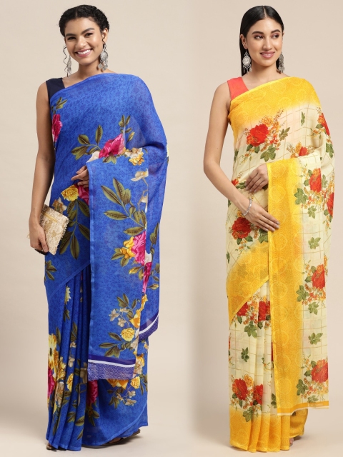 

KALINI Pack of 2 Printed Poly Georgette Sarees, Blue