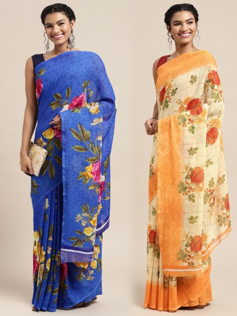 

KALINI Pack Of 2 Blue & Orange Floral Saree