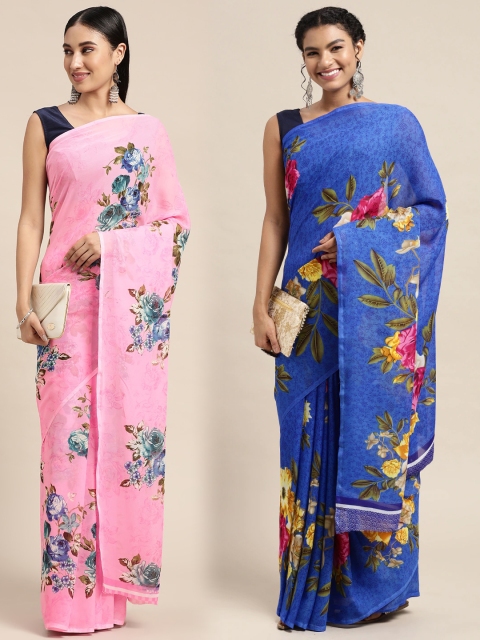 

KALINI Pack of 2 Printed Sarees, Pink