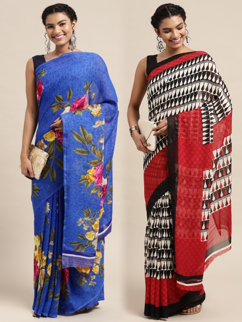 

KALINI Pack of 2 Floral Printed Saree, Blue