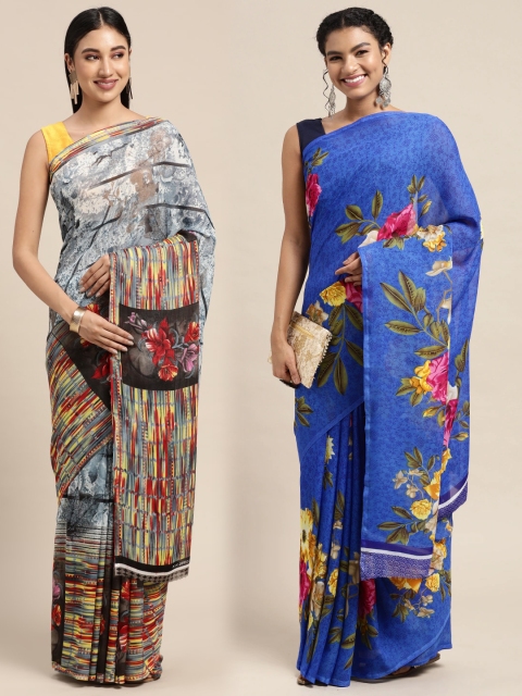 

KALINI Women Pack Of 2 Printed Sarees, Grey
