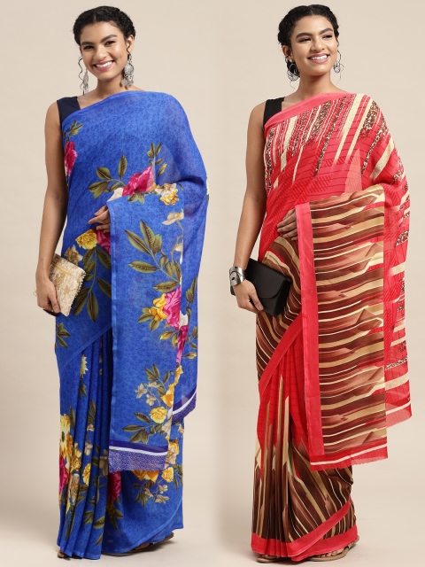 

KALINI Pack of 2 Printed Sarees, Blue