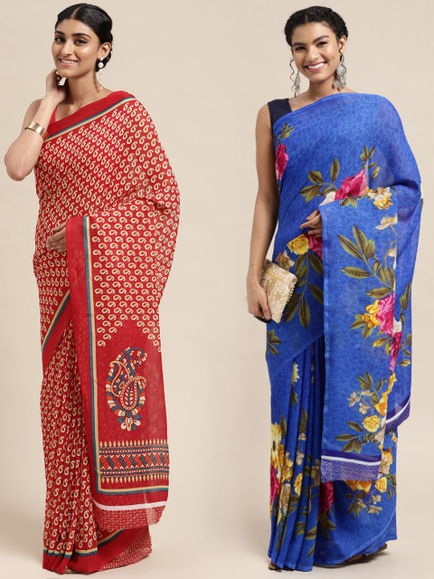 

KALINI Pack of 2 Printed Sarees, Blue
