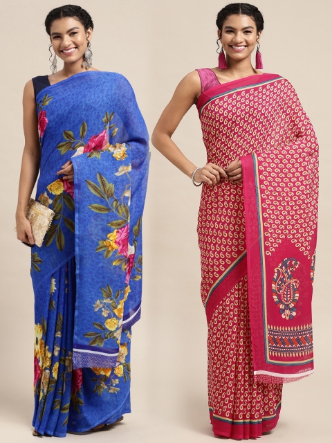 

KALINI Pack of 2 Floral Printed Saree, Pink