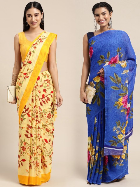 

KALINI Pack Of 2 Yellow & Blue Floral Saree