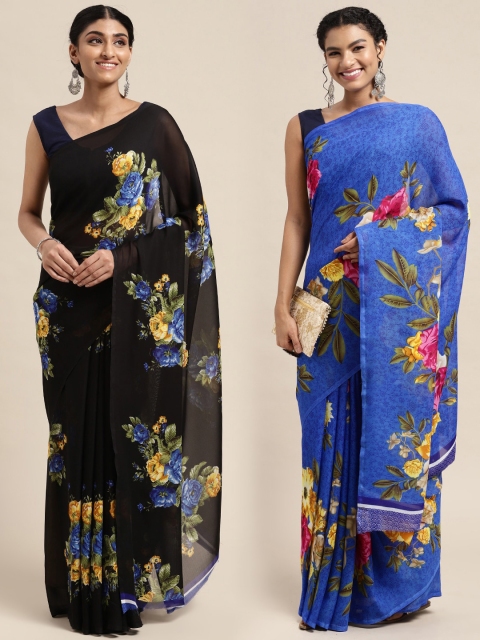

KALINI Pack of 2 Floral Printed Saree, Blue