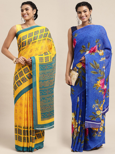 

KALINI Pack of 2 Printed Sarees, Blue