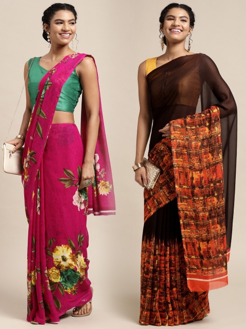 

KALINI Pack of 2 Floral Printed Saree, Black