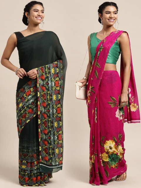 

KALINI Pack Of 2 Green & Magenta Floral Saree