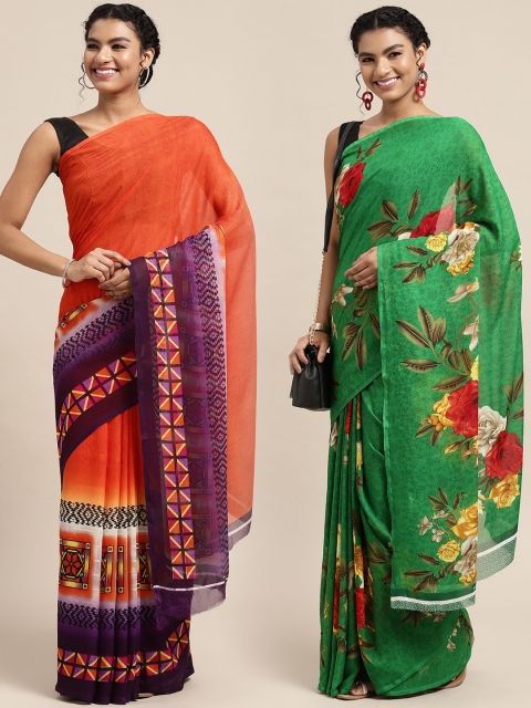 

KALINI Pack of 2 Printed Sarees, Green