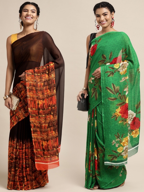 

KALINI Pack of 2 Floral Printed Saree, Black
