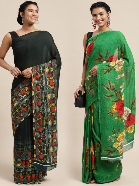 

KALINI Pack Of 2 Green Floral Saree