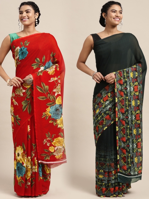 

KALINI Pack Of 2 Red & Green Floral Saree