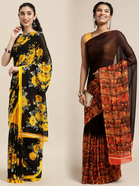

KALINI Pack of 2 Floral Printed Saree, Black