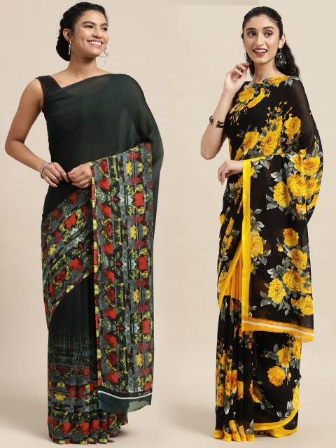 

KALINI Pack Of 2 Yellow & Green Floral Saree