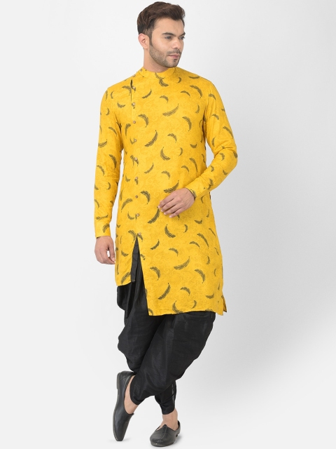 

DEYANN Men Yellow Floral Printed Mandarin Neck Straight Kurta with Dhoti Pants