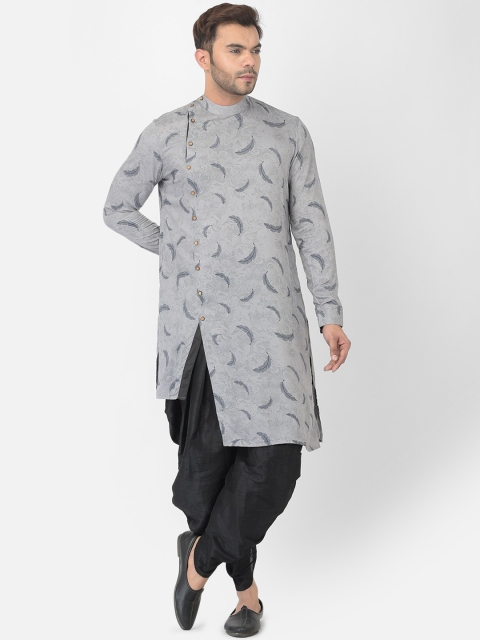

DEYANN Men Grey Ethnic Motifs Printed Mandarin Neck Straight Kurta with Dhoti Pants