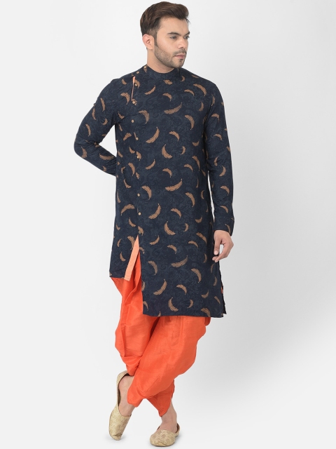 

DEYANN Men Navy Blue Printed Angrakha Kurta with Patiala