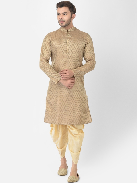 

DEYANN Men Brown Woven Design Kurta with Dhoti Pants