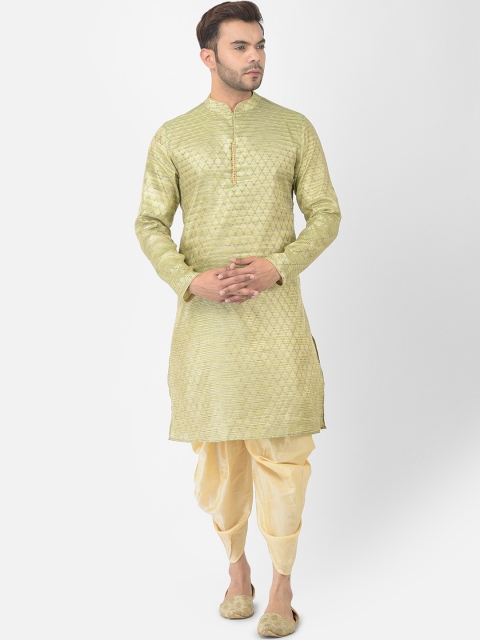 

DEYANN Men Green Woven Design Kurta with Dhoti Pants