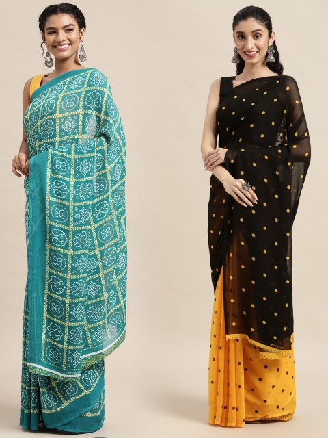 

KALINI Pack Of 2 Green & Black Bandhani Print Saree