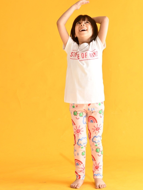

Anthrilo Girls White Printed Cotton T-shirt with Leggings